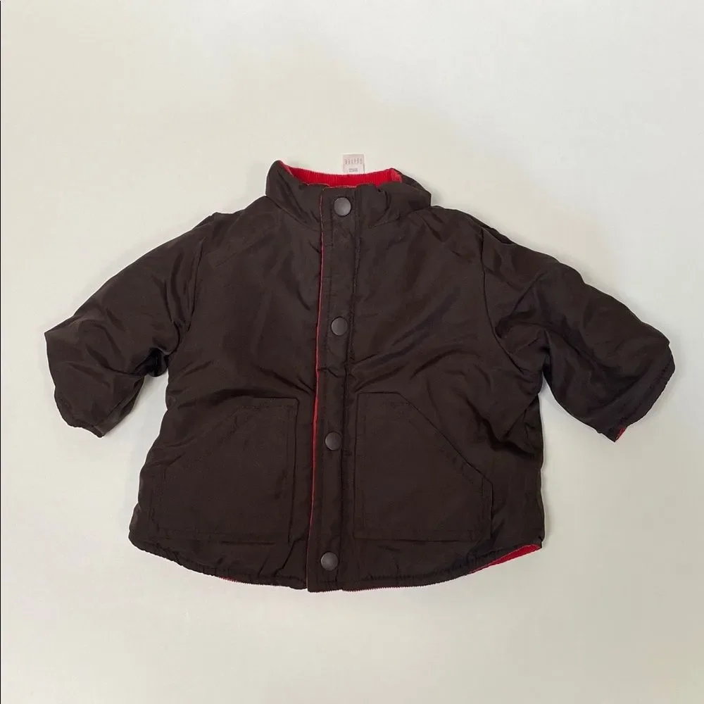 Baby GAP Reversible Jacket Infant 0-3 Months Red Corduroy Brown Bear Chore Coat